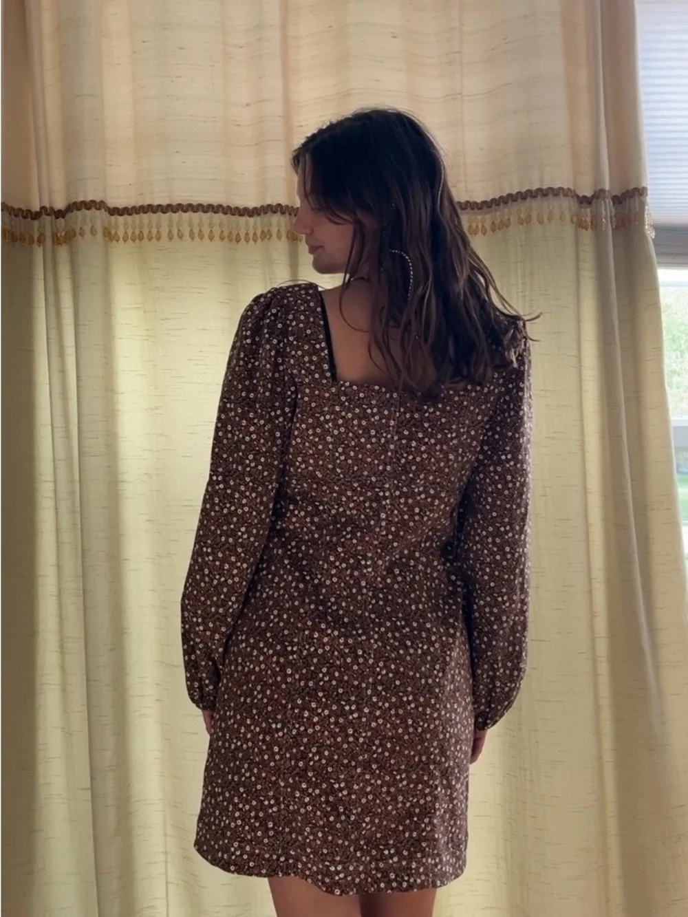 Free People Brown Floral Button-Front Mini Dress